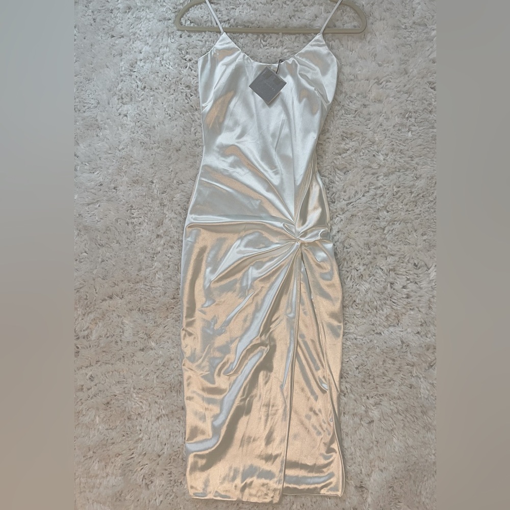 IVORY ALDIS SATIN SLIT DRESS Jluxlabel